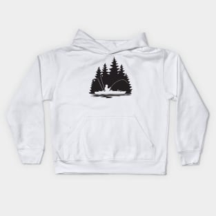 Kayak Fisherman Lake Scene Silhouette Kids Hoodie